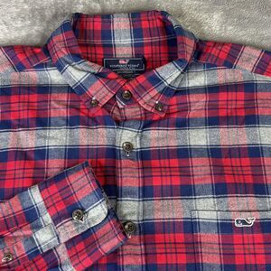 Vineyard Vines Shirt‎ Mens 2XL Red Blue Gray Plaid Classic Tucker light Flannel